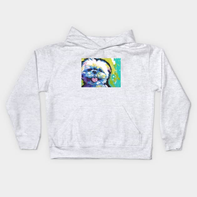 Shih Tzu Bright colorful pop dog art Kids Hoodie by bentnotbroken11